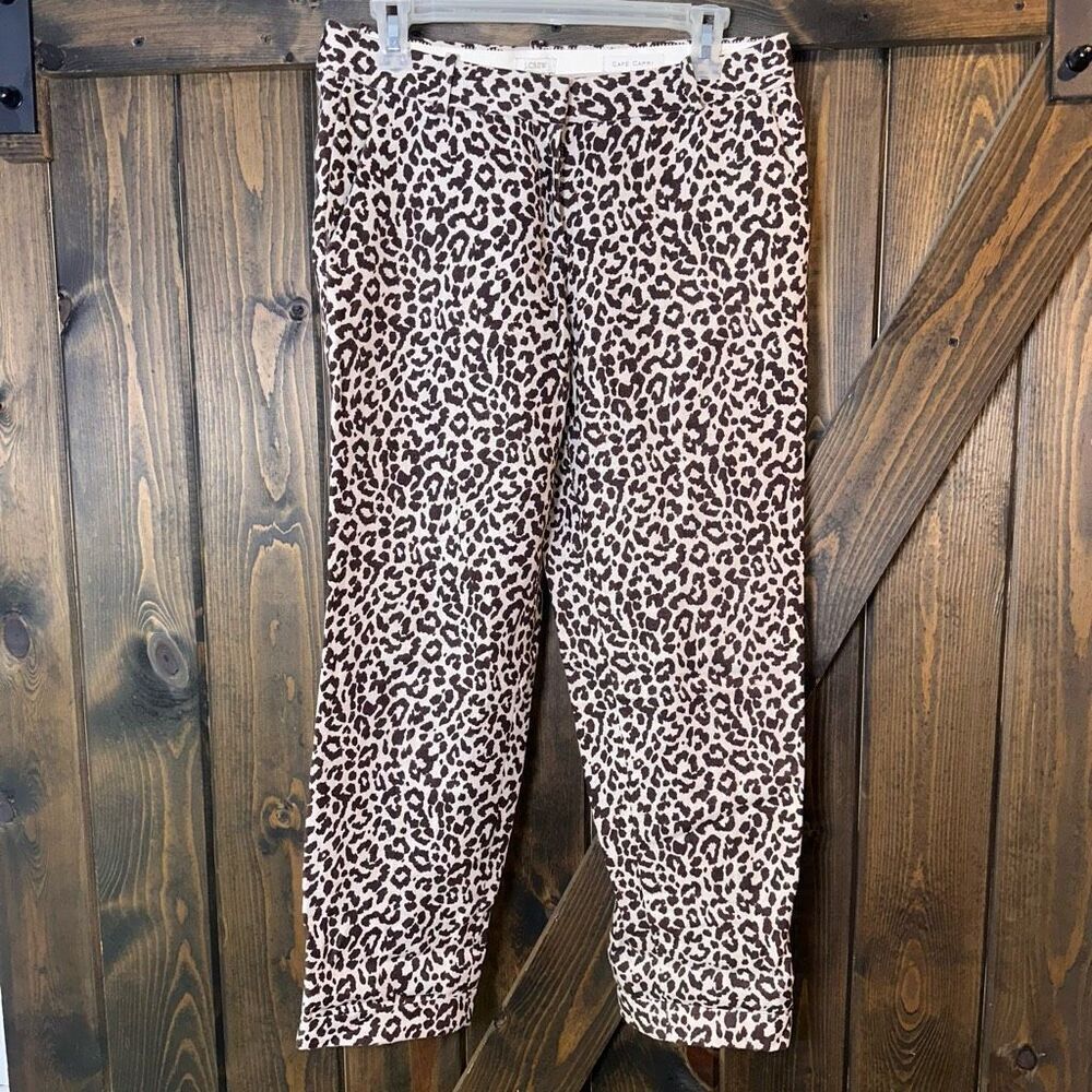 J Crew Cafe Capri Animal Print Linen Pants